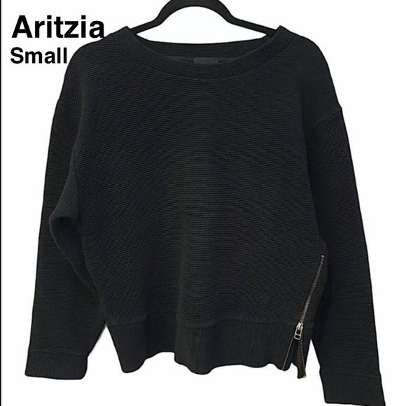 Aritzia Wilfred free Suzanna ribbed zipper side Sweater100% cotton black⭐️⭐️⭐️⭐️ - Picture 1 of 16